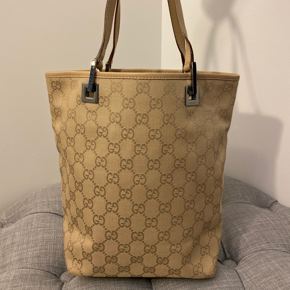 Authentic Gucci GG Monogram Beige Canvas Tote
